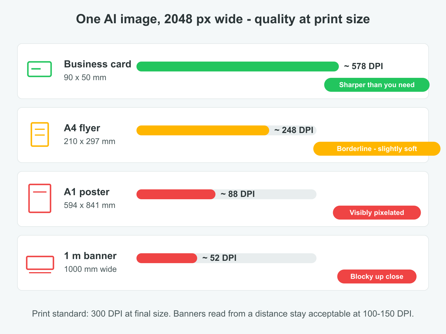 DPI comparison across print sizes
